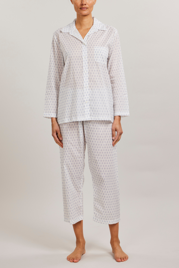 Long Sleeve Pajama Set with Cropped Pants - Leaves
