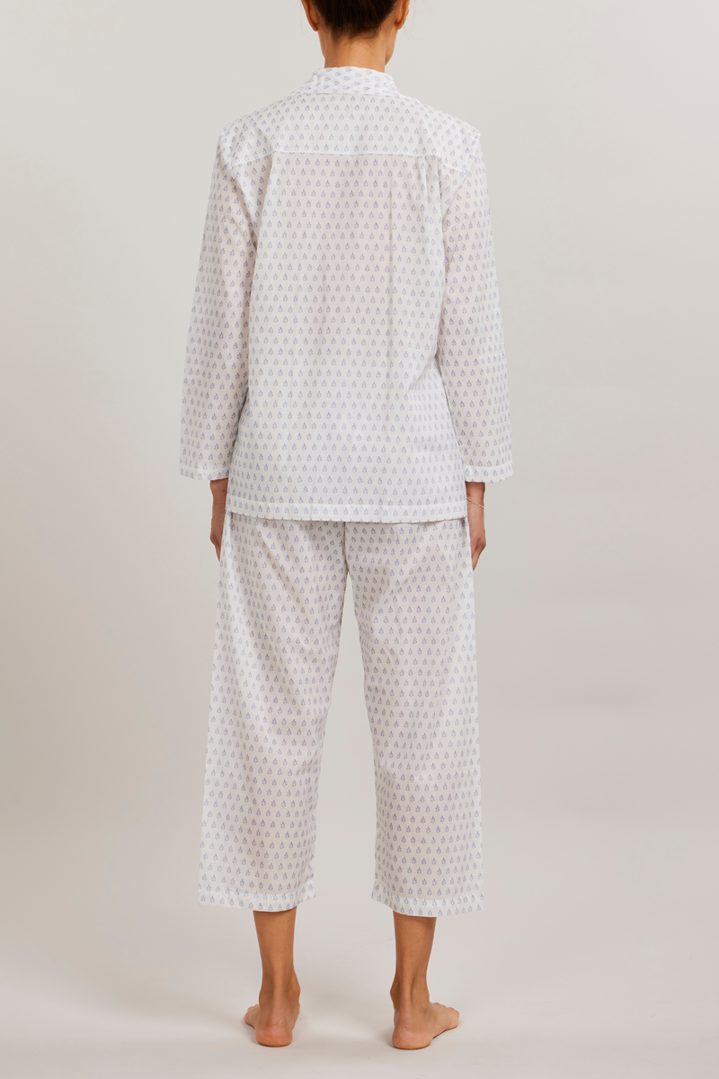 Long Sleeve Pajama Set with Cropped Pants - Leaves