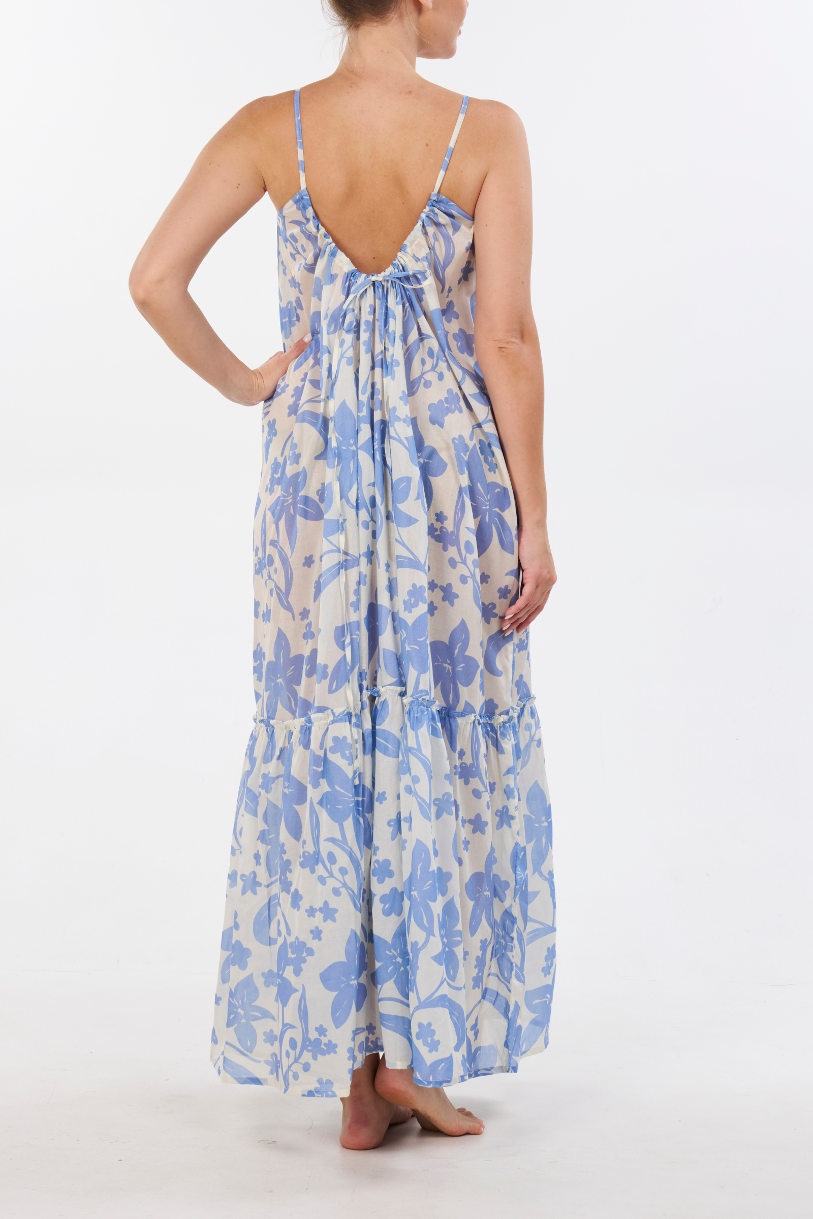 High-Low Ruffle Maxi Dress - Hawaiian Blue Print High-Low Ruffle Maxi Dress - Hawaiian Blue Print