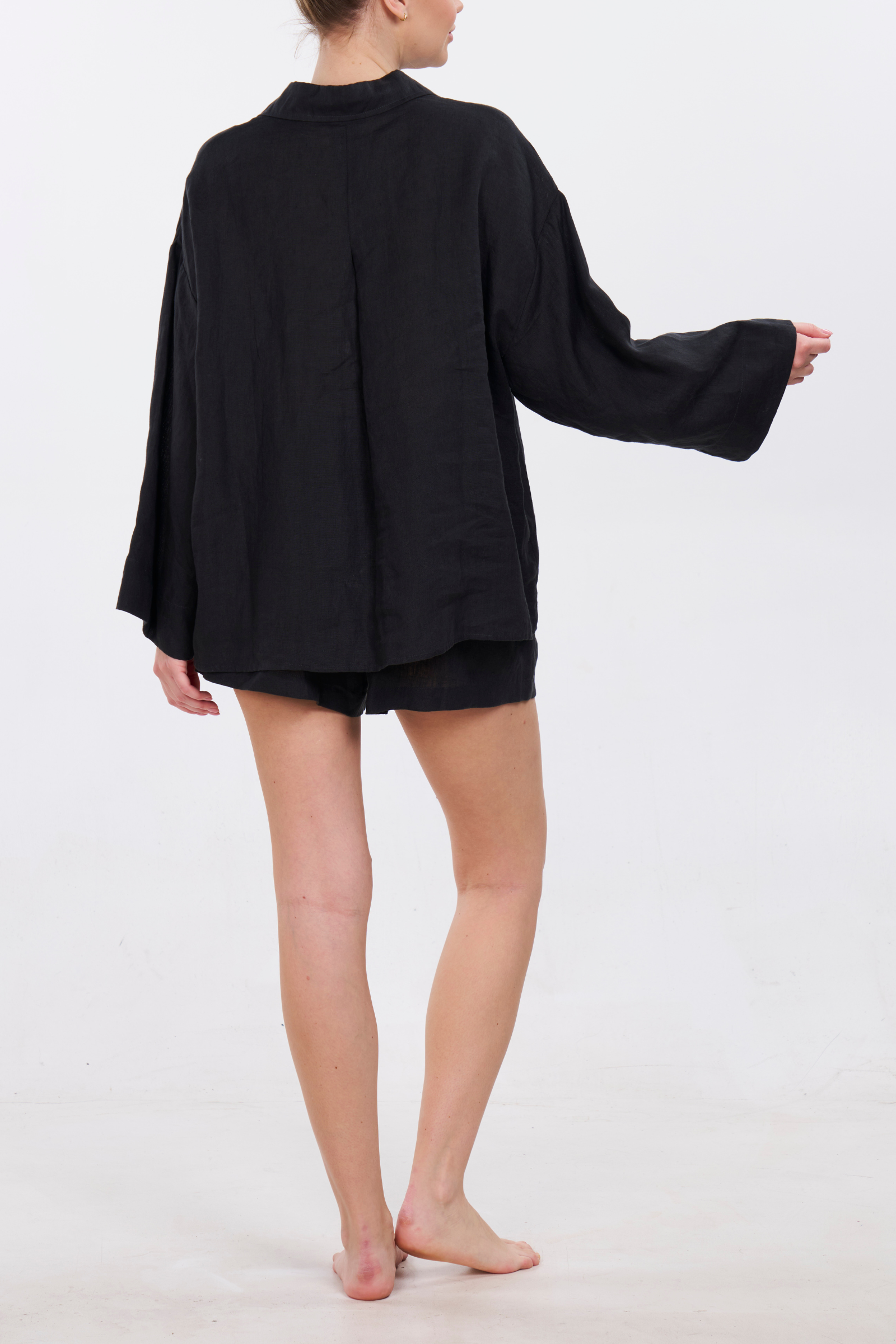 Linen Boxing Short Set - Black