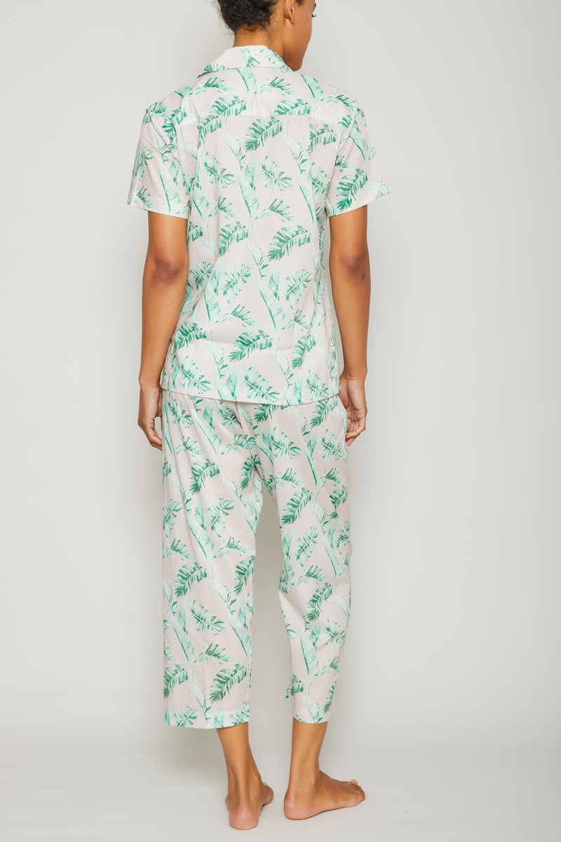 Banana Leaves Short Sleeve /Cropped Pant PJ Set - Pink