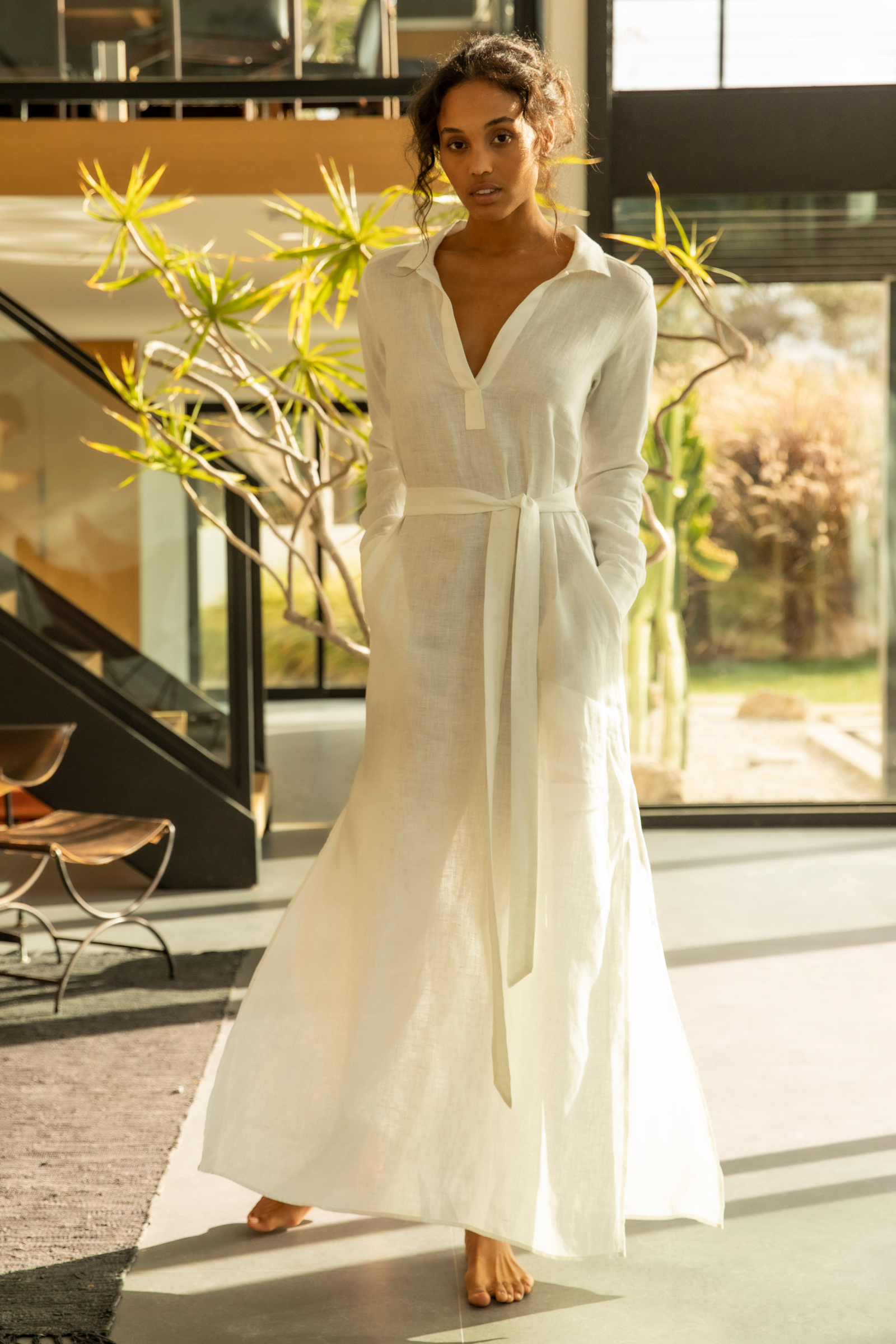 Long Linen Shirt Dress