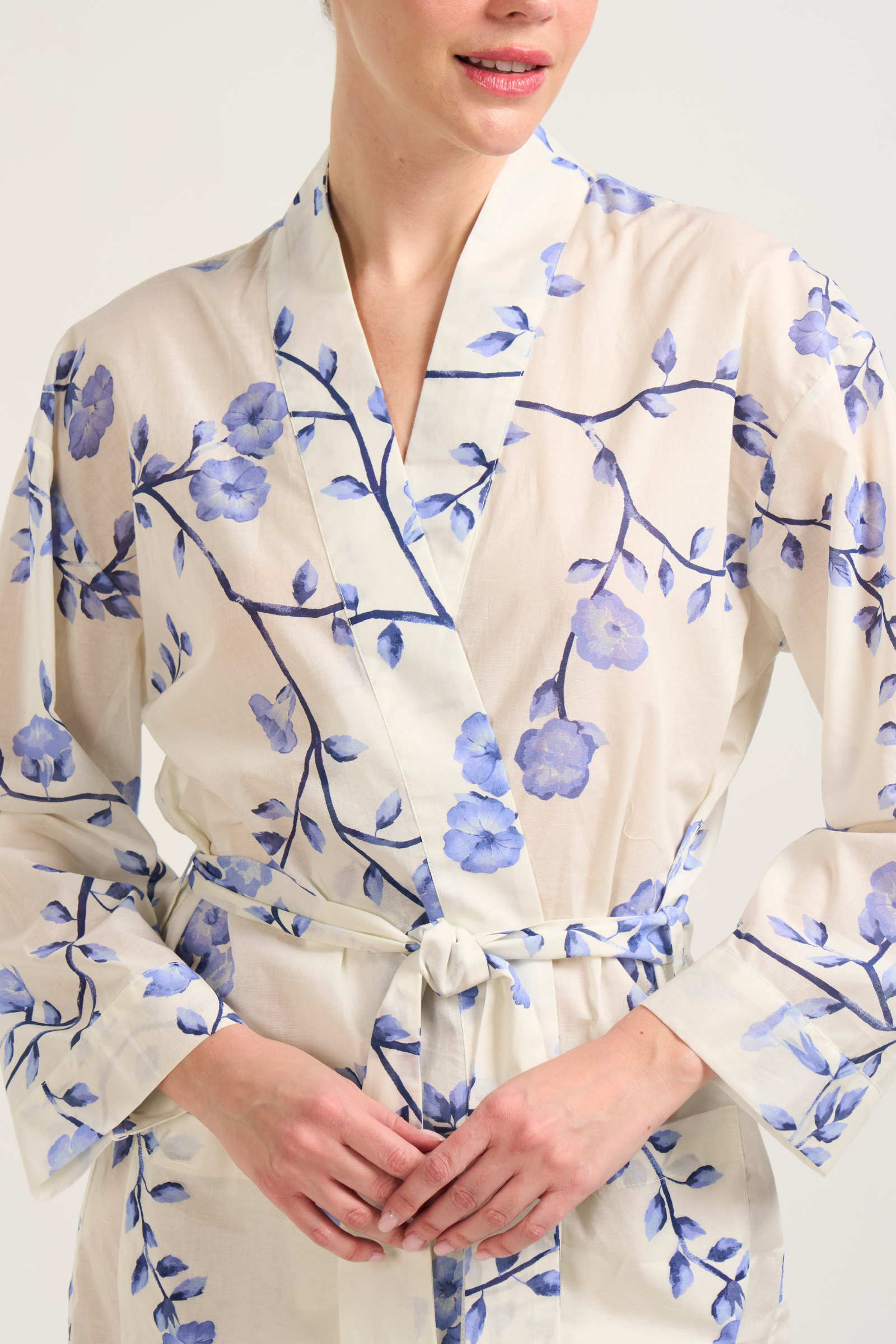 Short Cotton Robe - Blue Floral