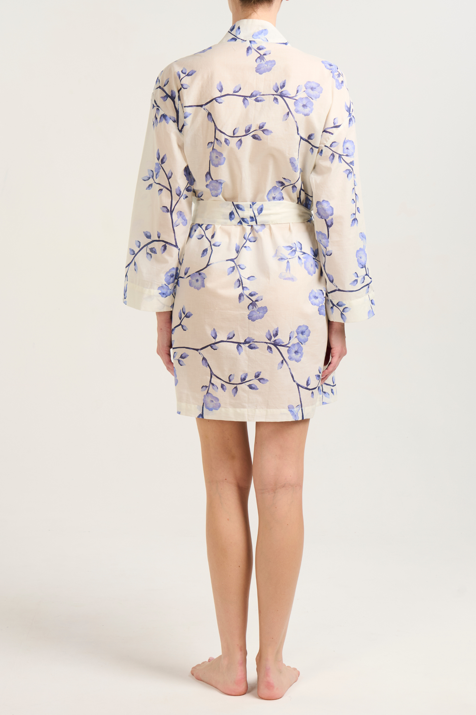 Short Cotton Robe - Blue Floral
