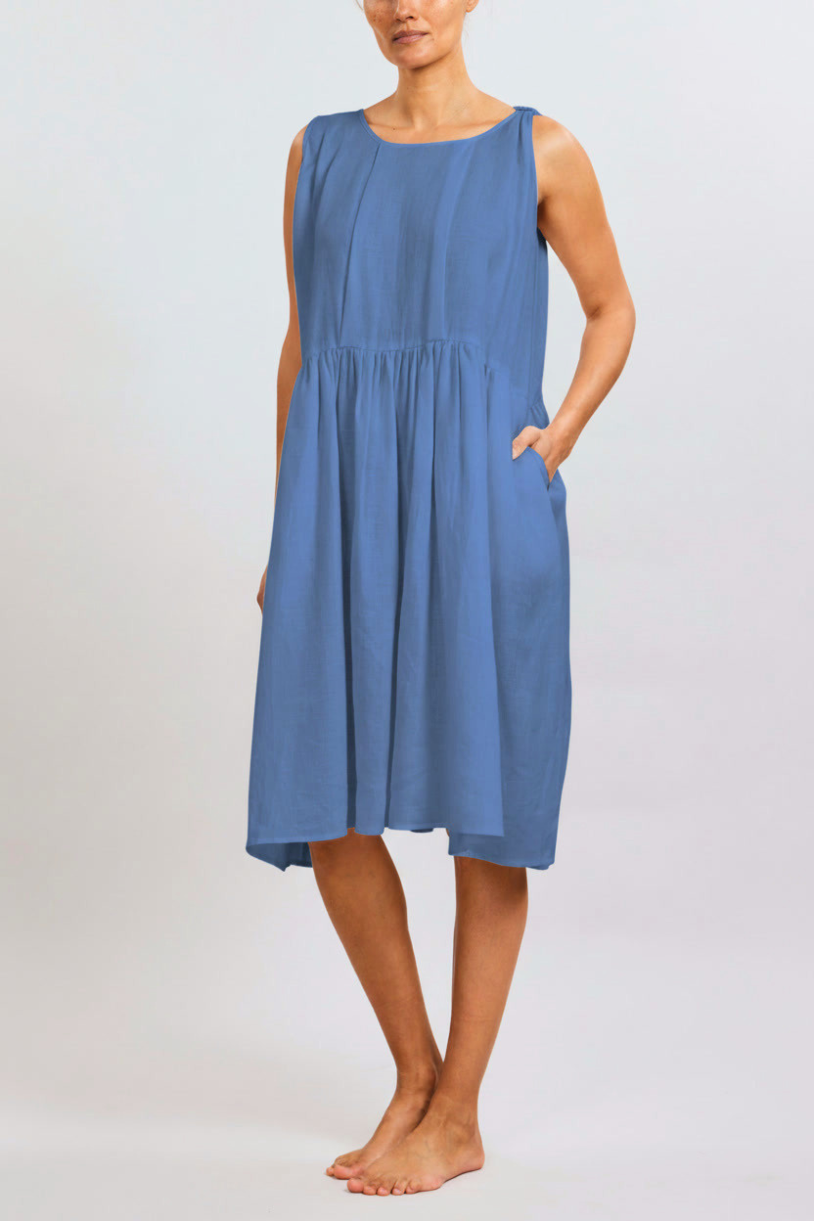 Linen Sophia Sleeveless Dress - Blue