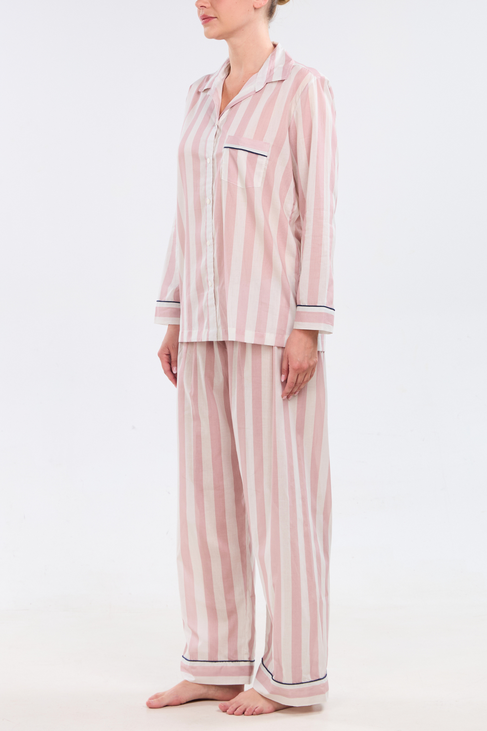 Long Sleeve Pajama Set - Dolce Vita piped in Navy