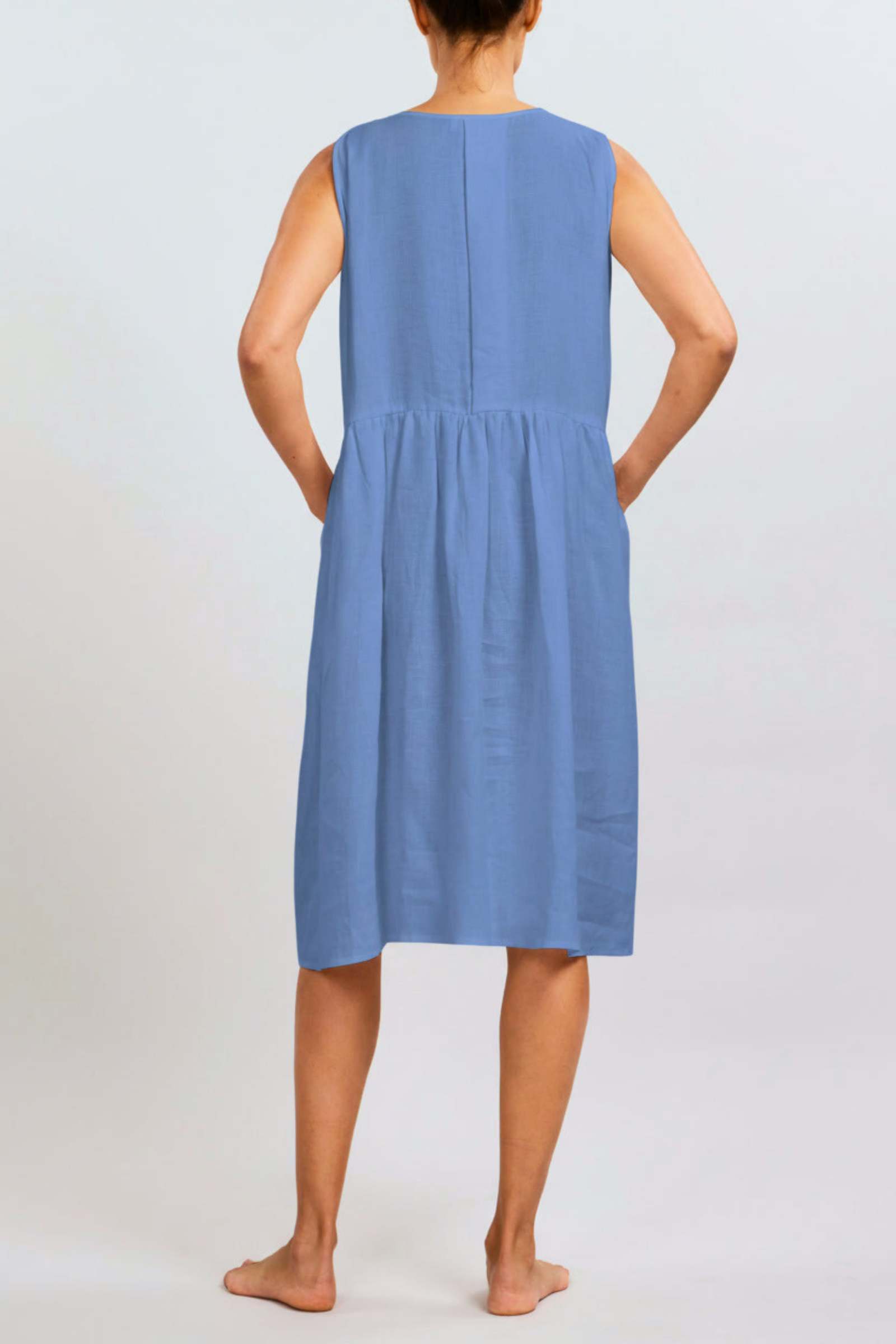 Linen Sophia Sleeveless Dress - Blue
