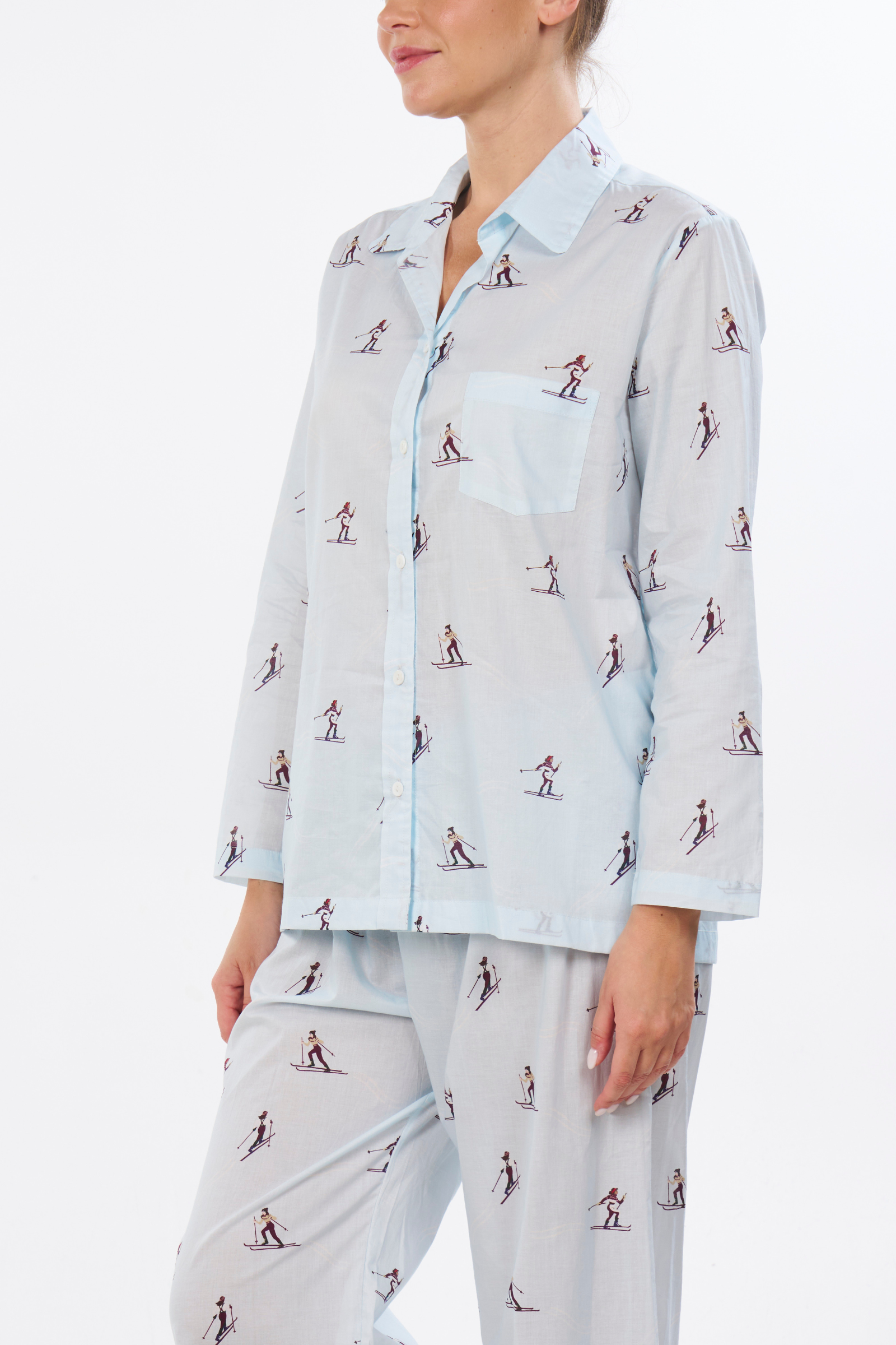 Long Sleeve Pajama Set - Cross Country Skiers