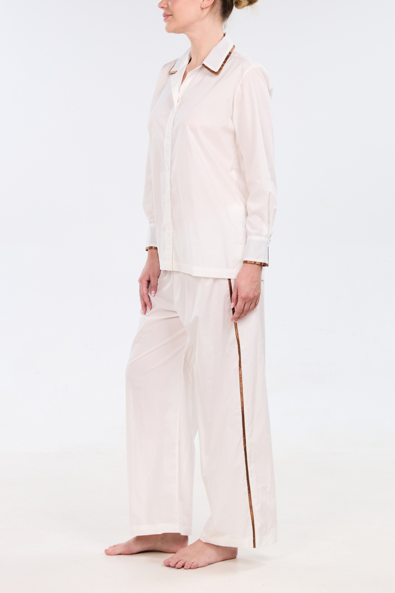 Long Sleeve Lounge Set With Contrast Trim-Tobacco