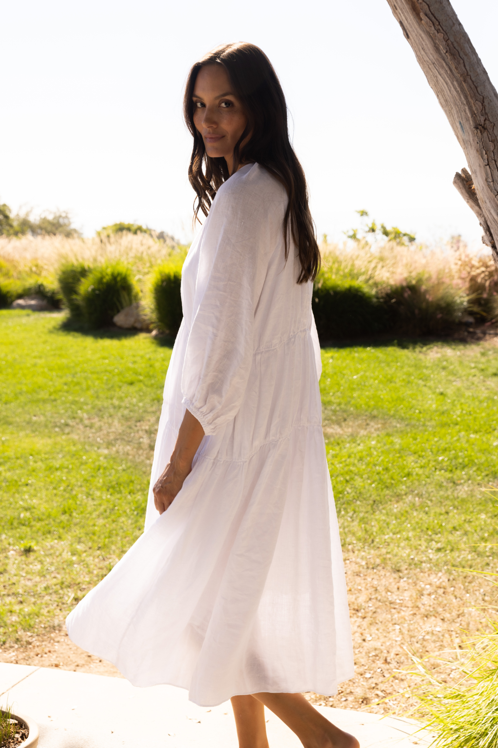 Karina Long Sleeve Linen Ruffle Dress