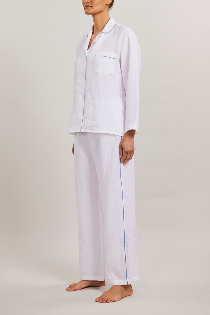 Sport Linen PJ Set - Piped in Blue