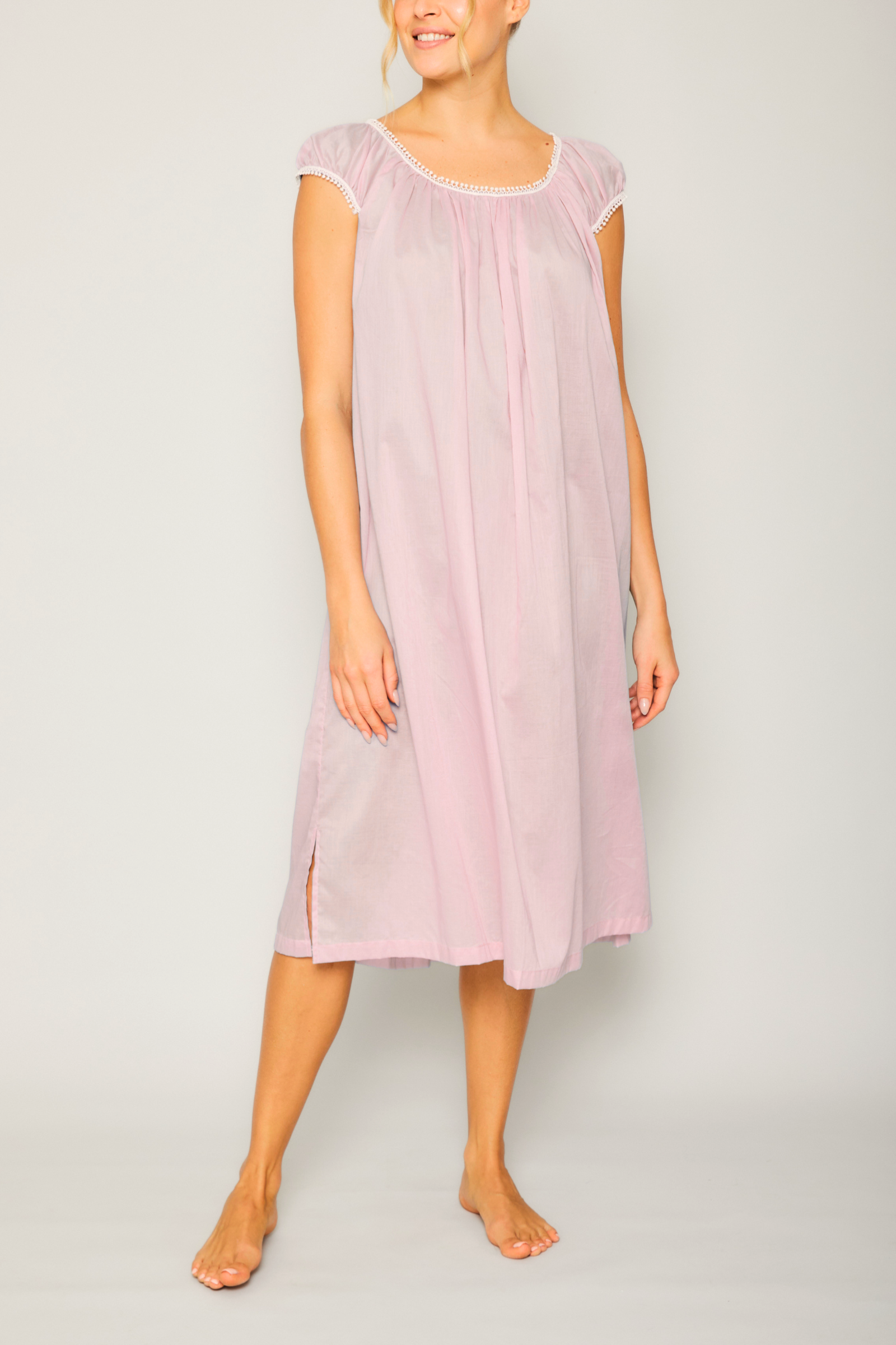 Long Crown-Trim Nightgown - Pink