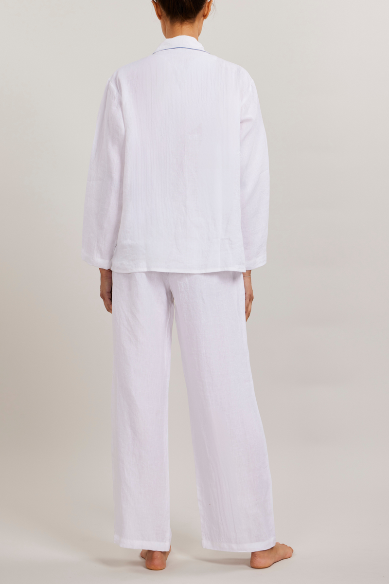 Sport Linen PJ Set - Piped in Blue