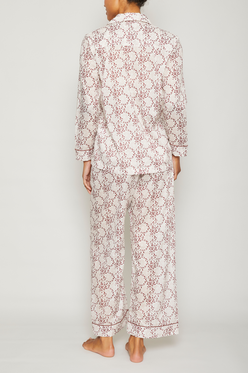 Folkloric Floral Pajama Set - Piped in Terra