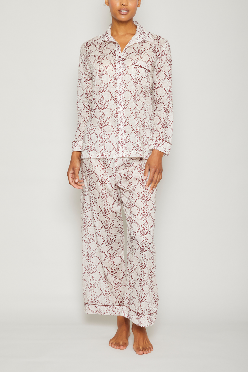 Folkloric Floral Pajama Set - Piped in Terra