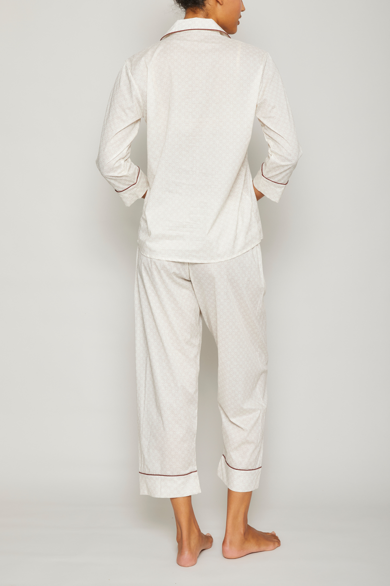 Blush Petal 3/4 Sleeve Cropped Pant Pajama Set - Piped in Terra