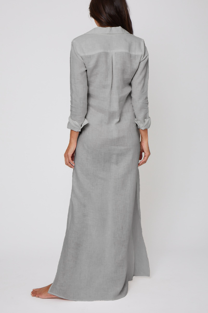 Long Linen Shirt Dress- Heather Grey