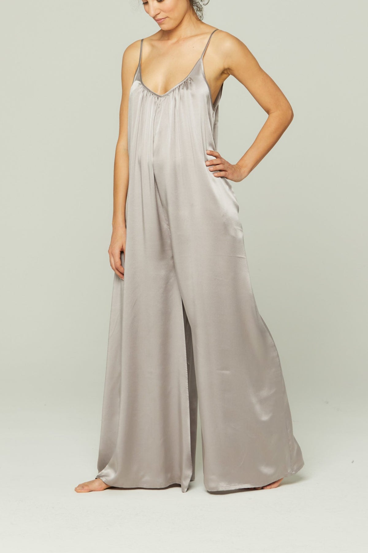 Silk Charmeuse Jumpsuit - Putty