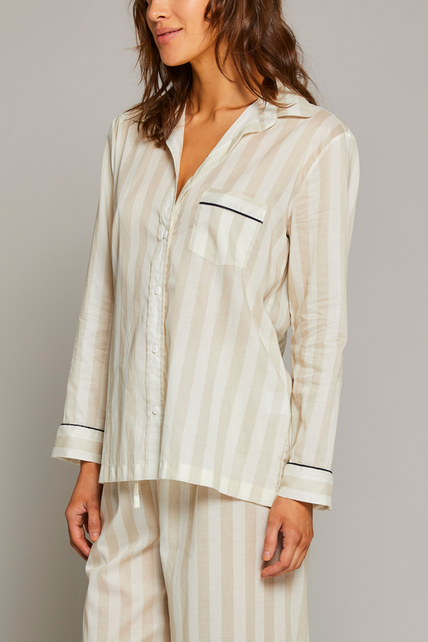 Cotton Sateen Pajama Set with Contrast Piping - Cream/Terra – Pour Les  Femmes