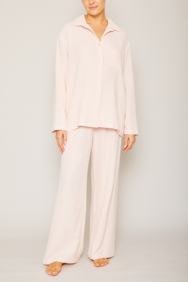 STRAW Femmes coton pyjamas hiver automne manches longues boutonnage Pijamas  pijamas pur coton de vêtement de nuit (Color : PinkB, Size : Medium) :  : Mode