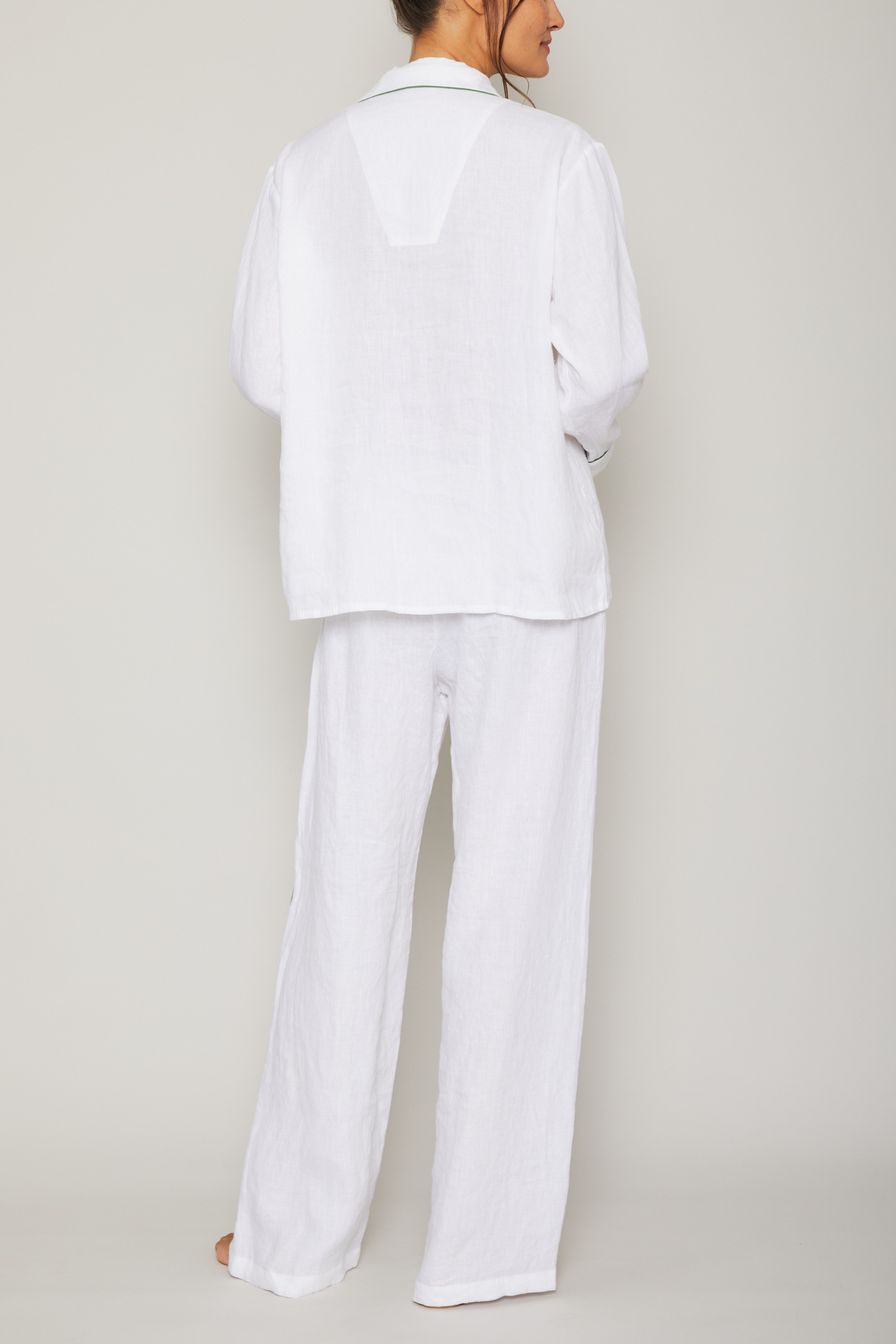 Sport Linen PJ Set - Piped in Basil