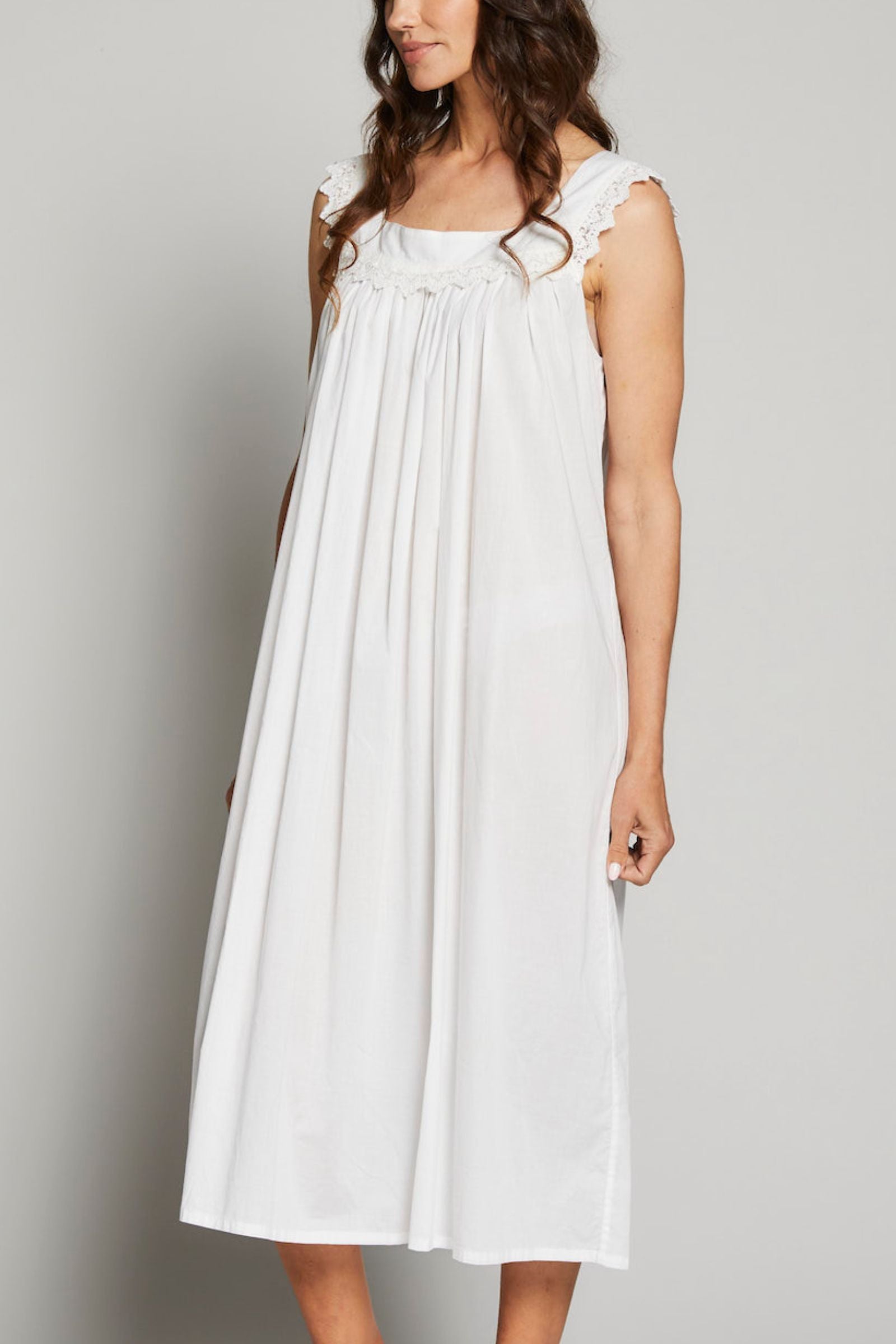 Lace Square Neck Nightgown - White