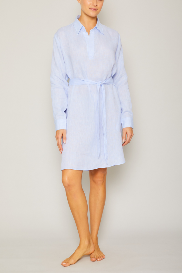 Linen Shirt Dress - Light Blue