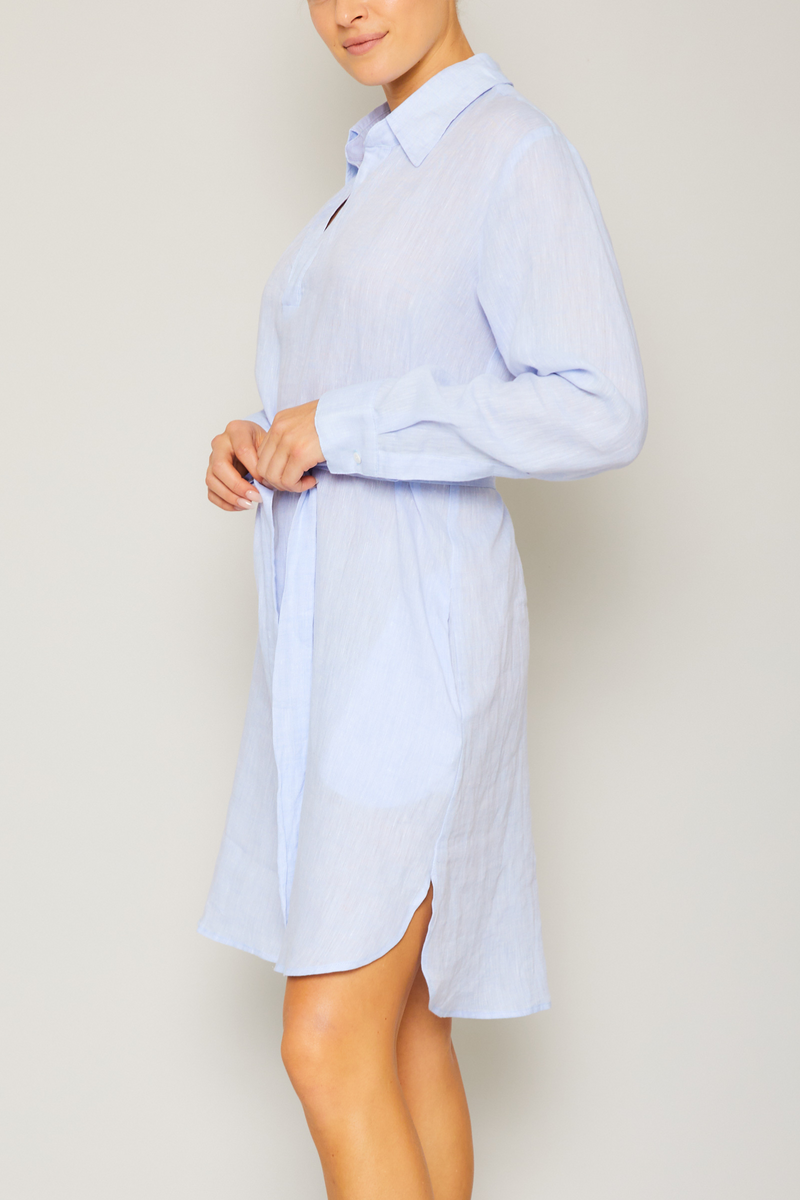 Linen Shirt Dress - Light Blue