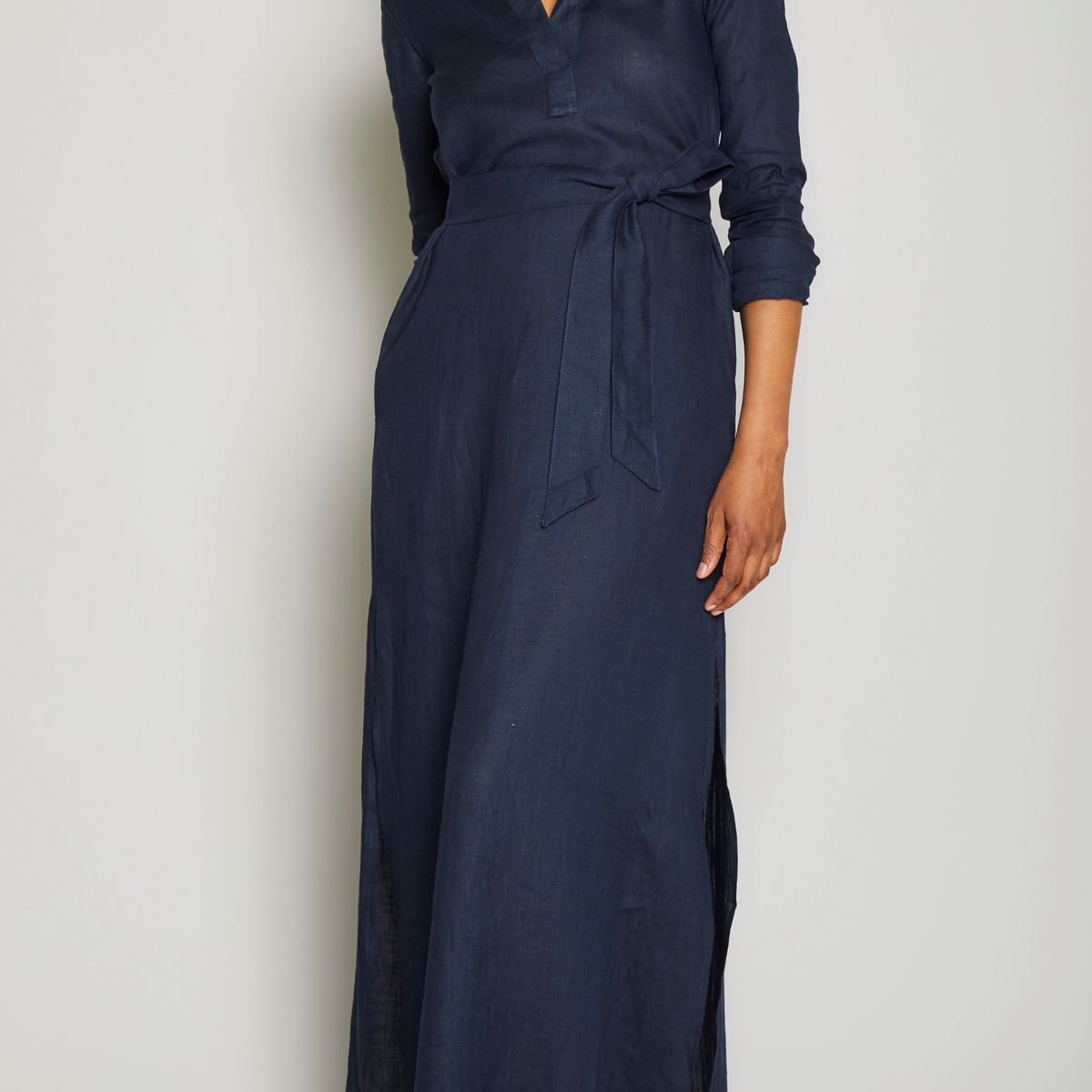 Pour Les Femmes Long Linen Shirt Dress - Midnight Pour Les Femmes Long Linen Shirt Dress - Midnight