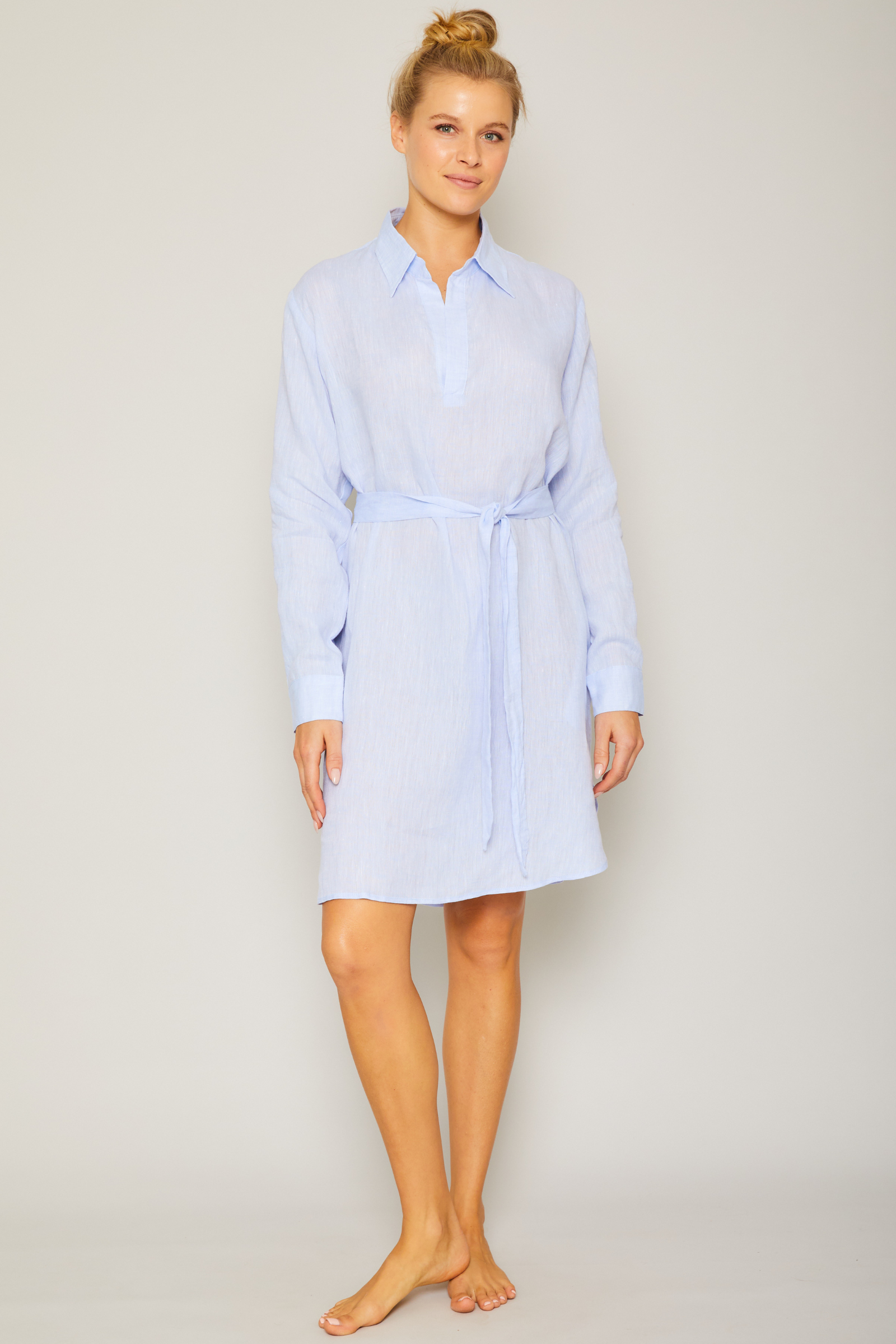 Linen Shirt Dress - Light Blue