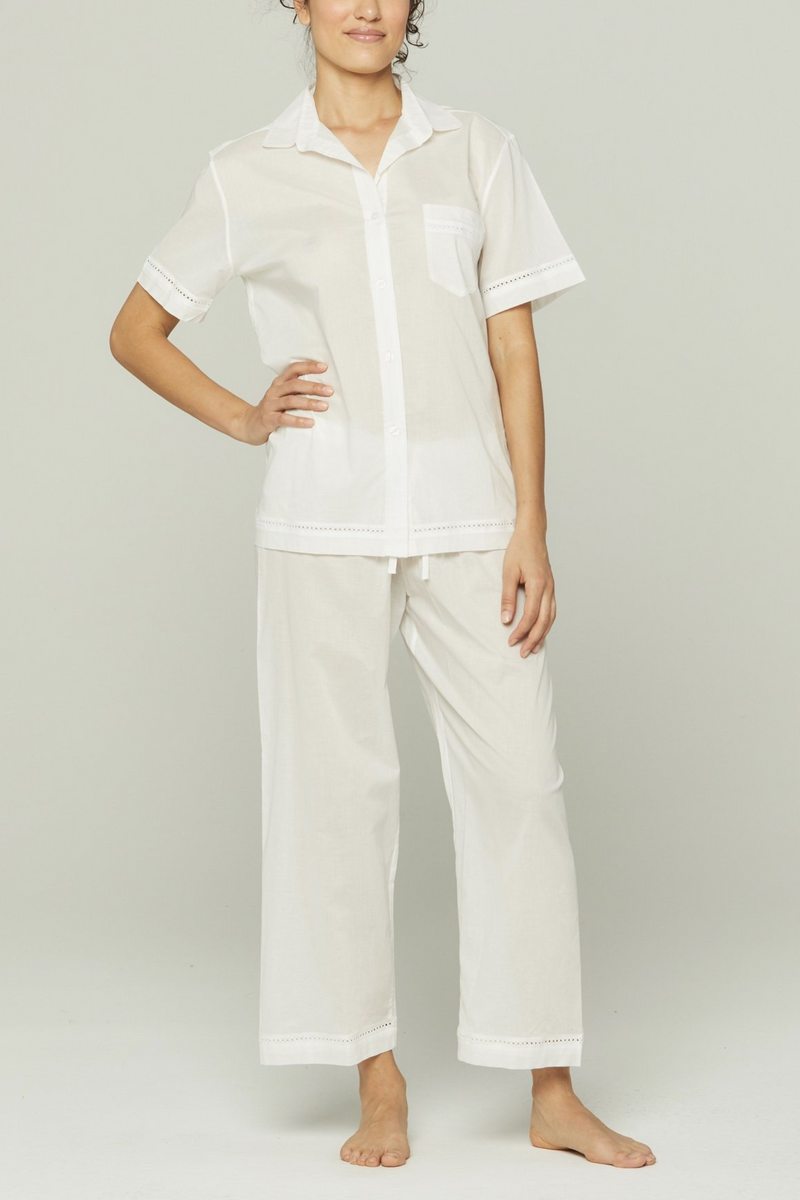 Short Sleeve Cropped Pant PJ Set - White – Pour Les Femmes