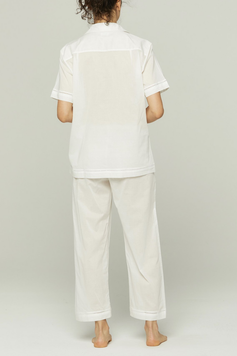 Short Sleeve Cropped Pant PJ Set - White