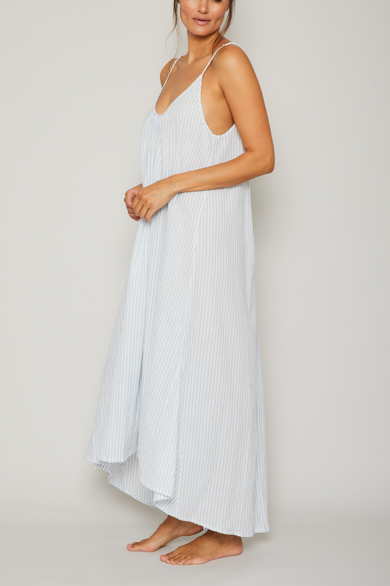 Organic Japanese Cotton High Low Dress - Blue Stripe