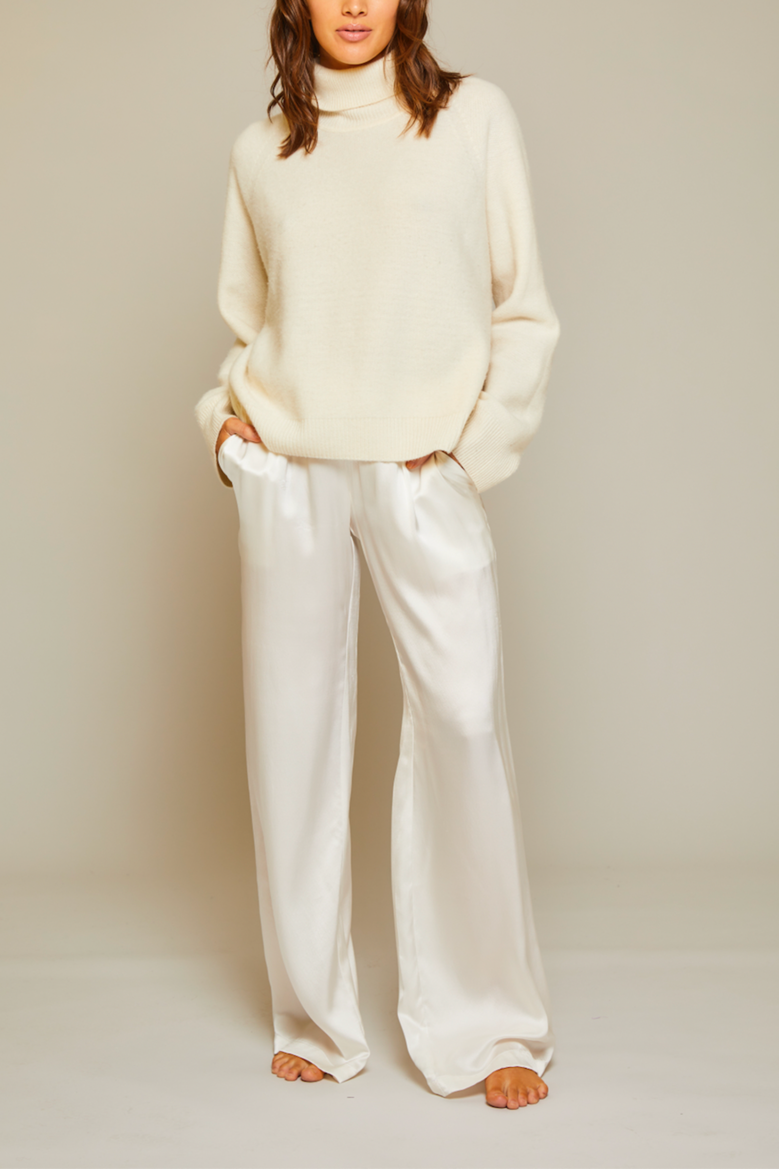 Silk Charmeuse Lounge Pant - Cream