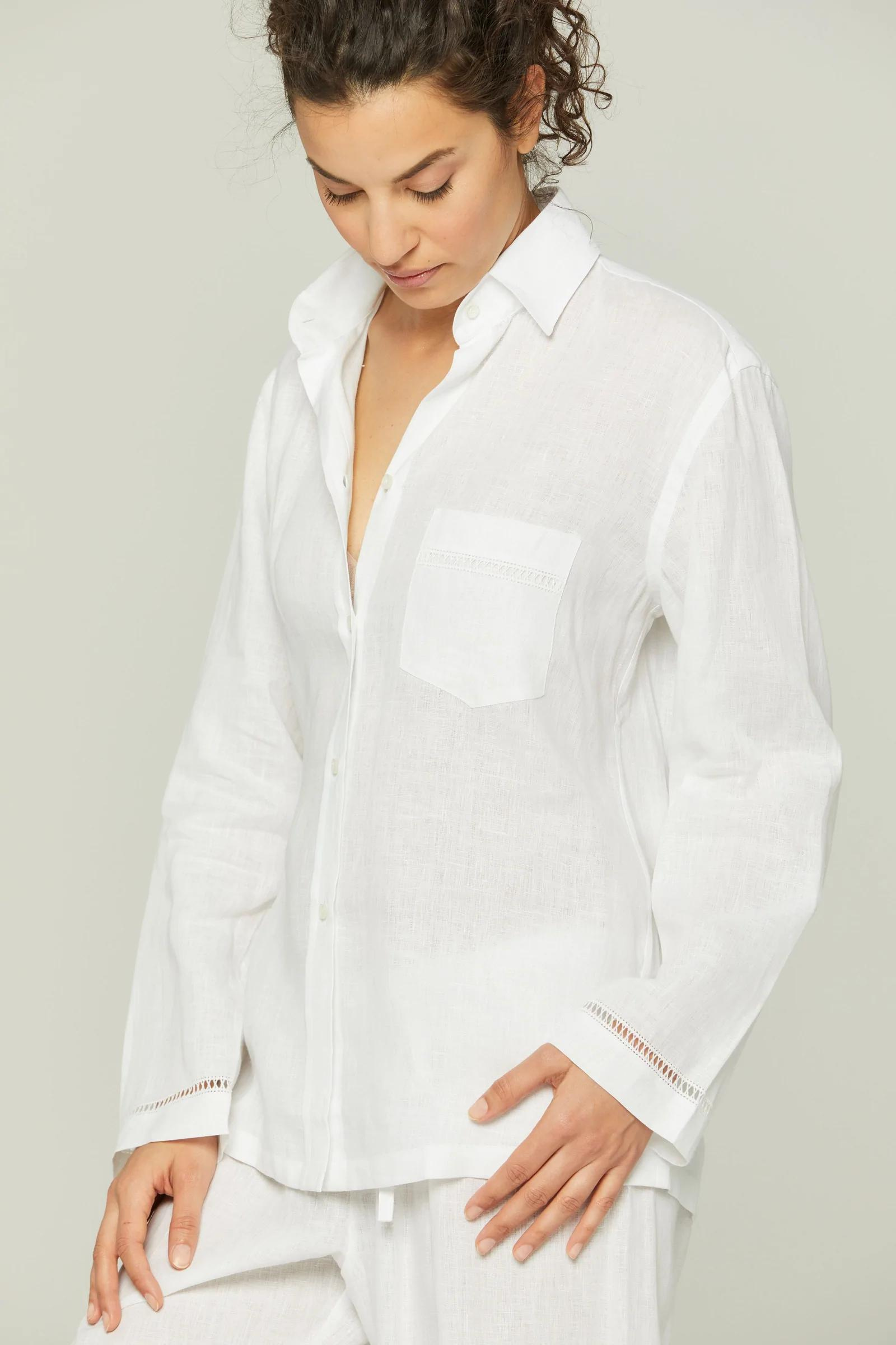 Italian Linen Pajama Set - White