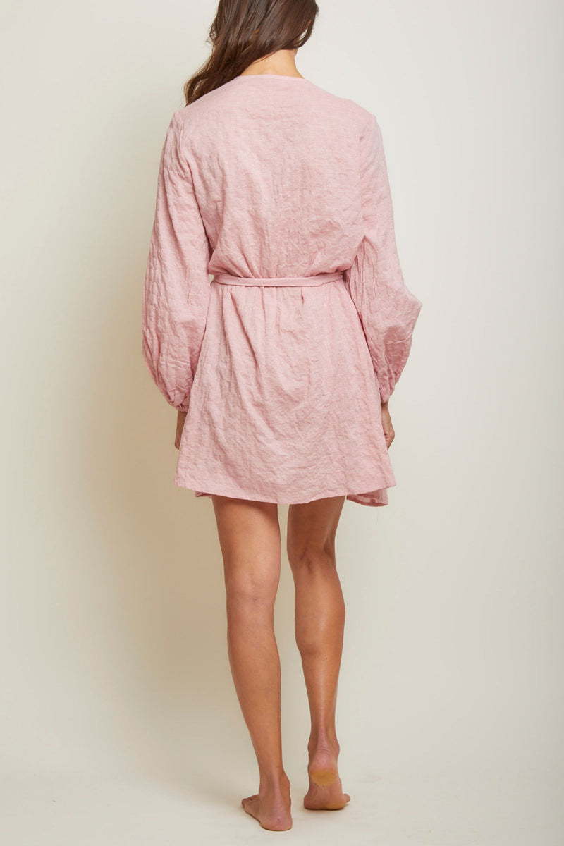 Short Organic Japanese Cotton Wrap Dress - Pink