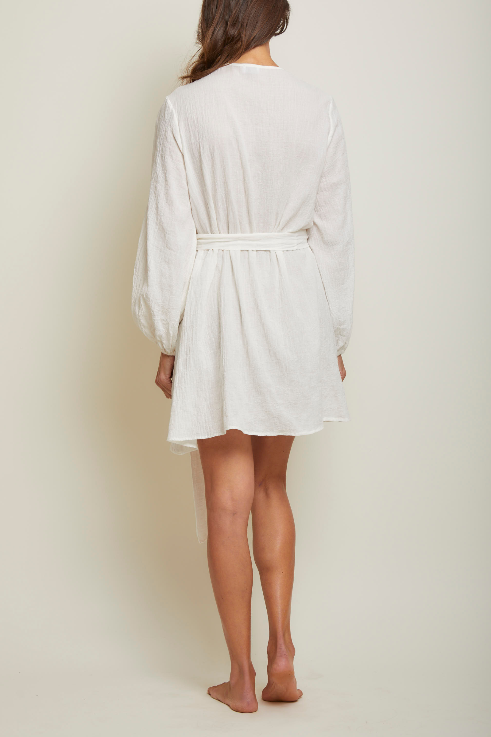 Short Organic Japanese Cotton Wrap Dress - Cream