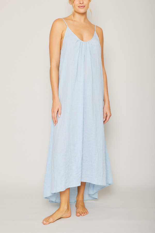 Organic Japanese Cotton High Low Dress - Light Blue