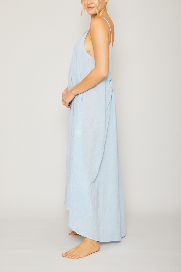 Organic Japanese Cotton High Low Dress - Light Blue