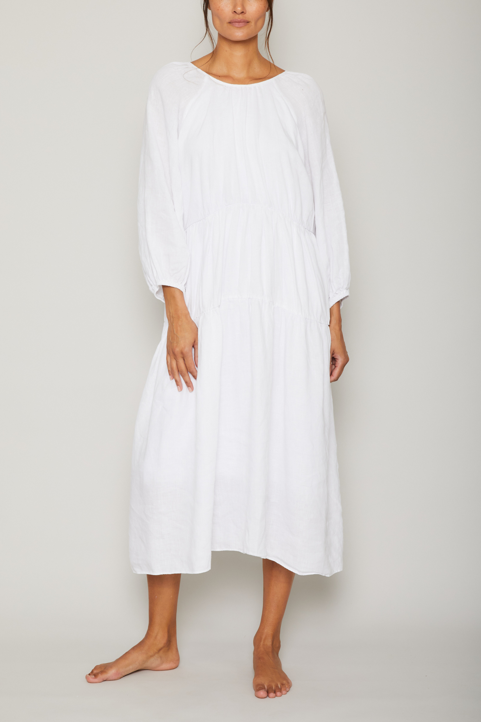 Karina Long Sleeve Linen Ruffle Dress