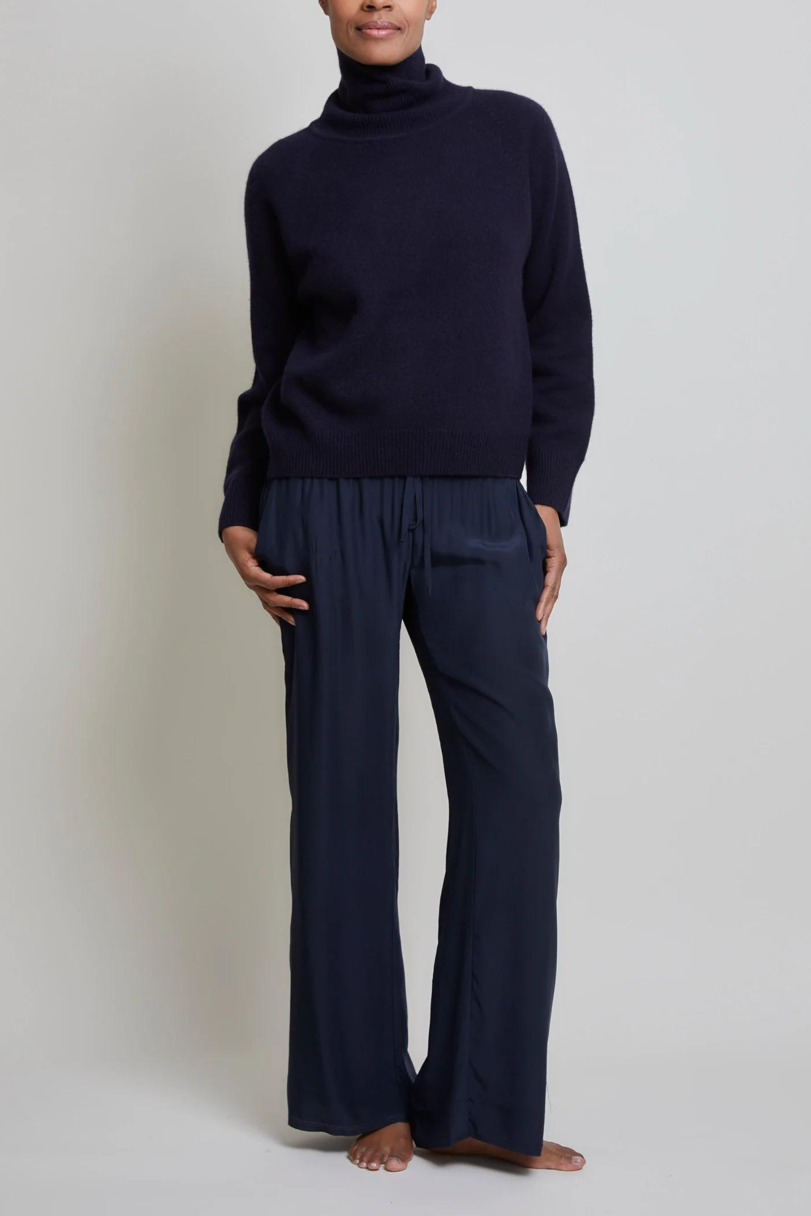 Silk Charmeuse Lounge Pant - Navy
