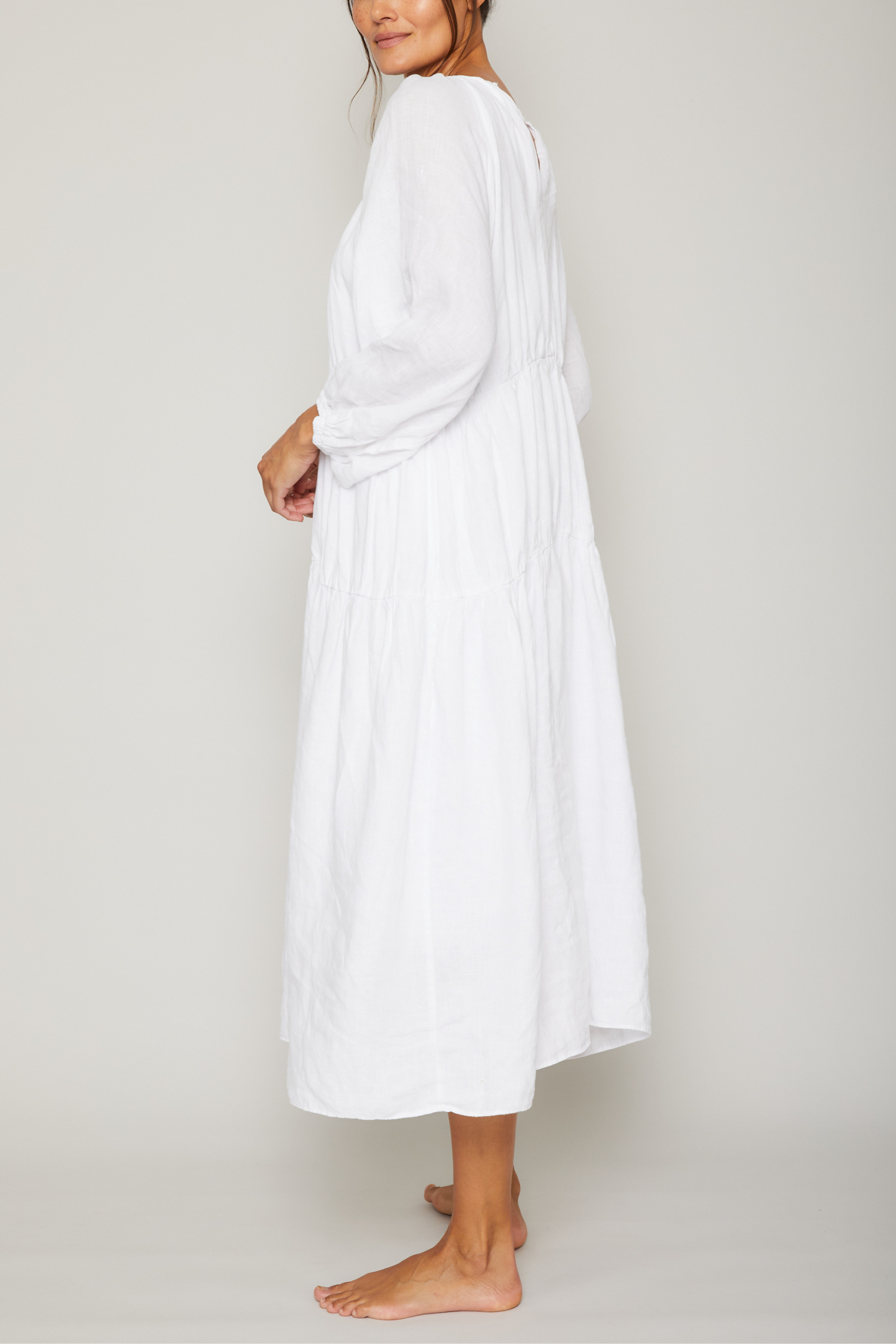 Karina Long Sleeve Linen Ruffle Dress