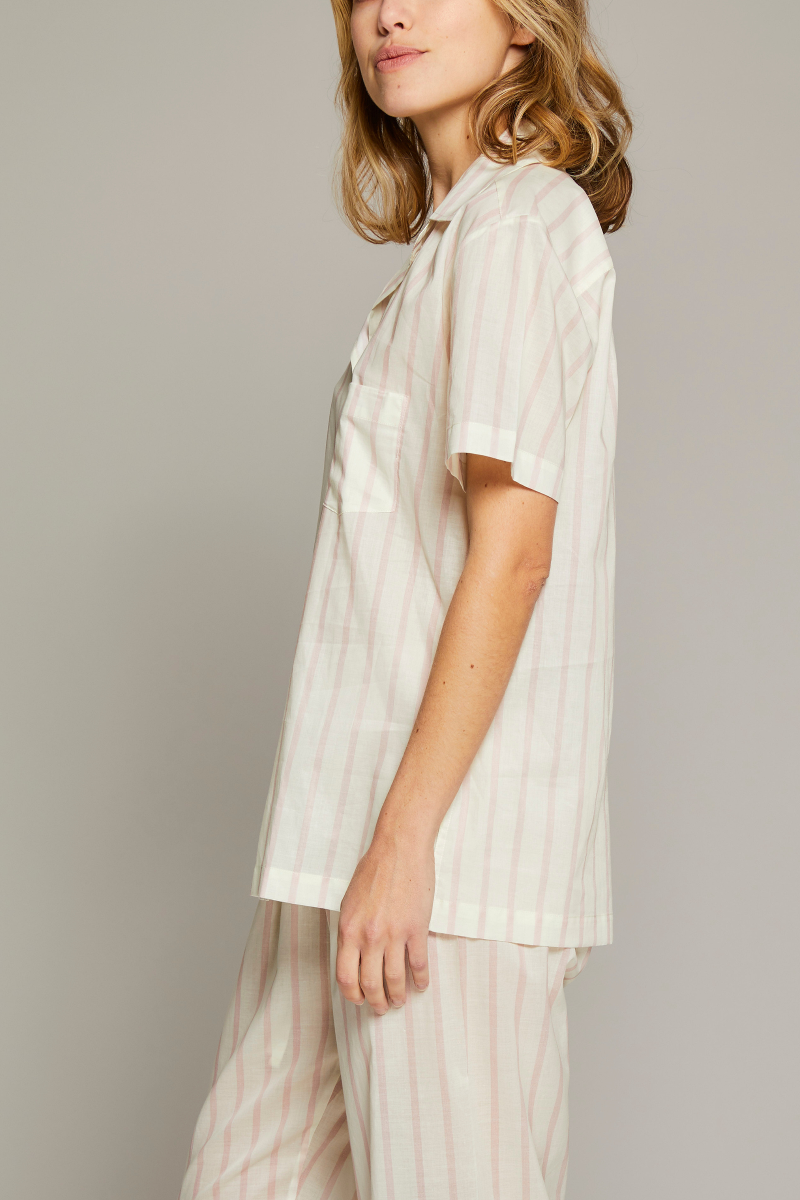Striped Short Sleeve Crop Pant PJ Set - Cream / Pink