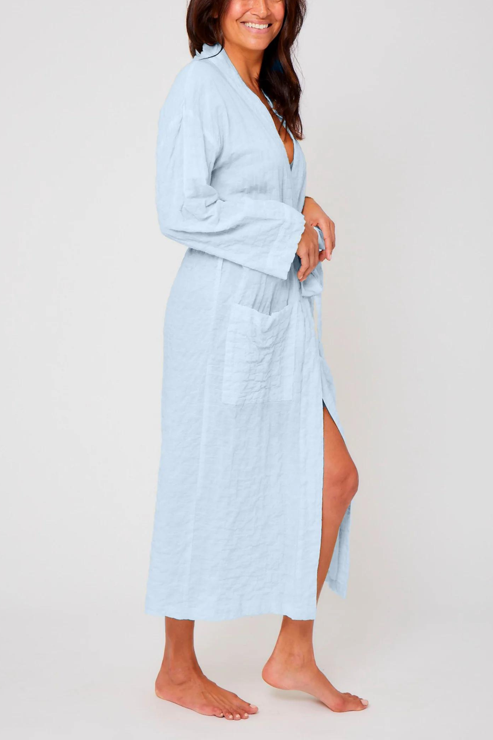 Organic Japanese Cotton Long Robe - Light Blue