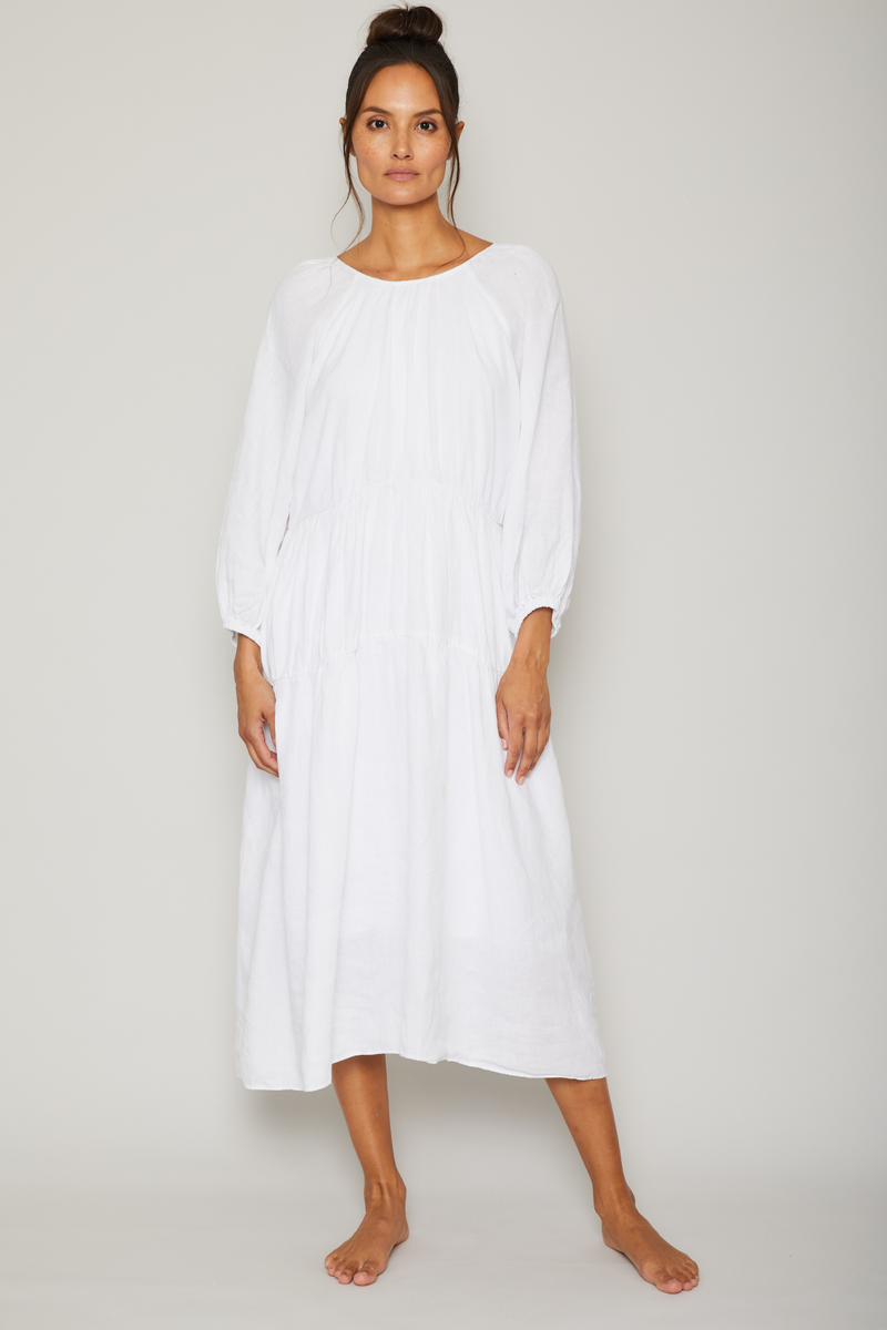 Karina Long Sleeve Linen Ruffle Dress – Pour Les Femmes