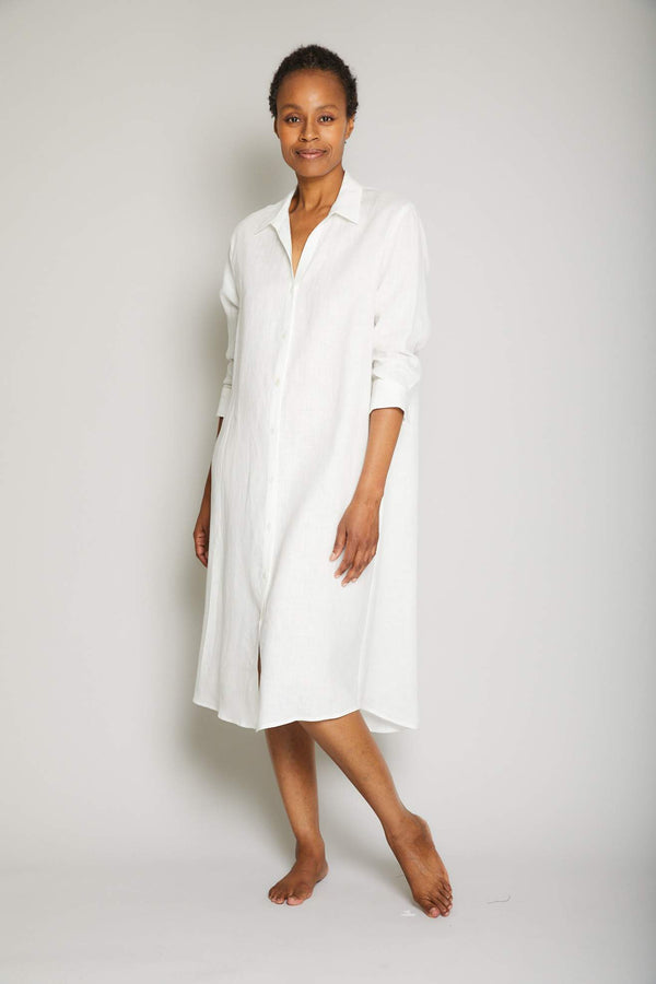 Linen Button Front Dress - Cream
