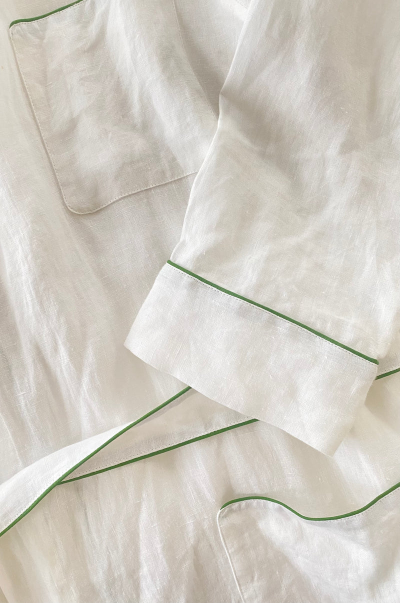 Linen Robe - Piped in Basil