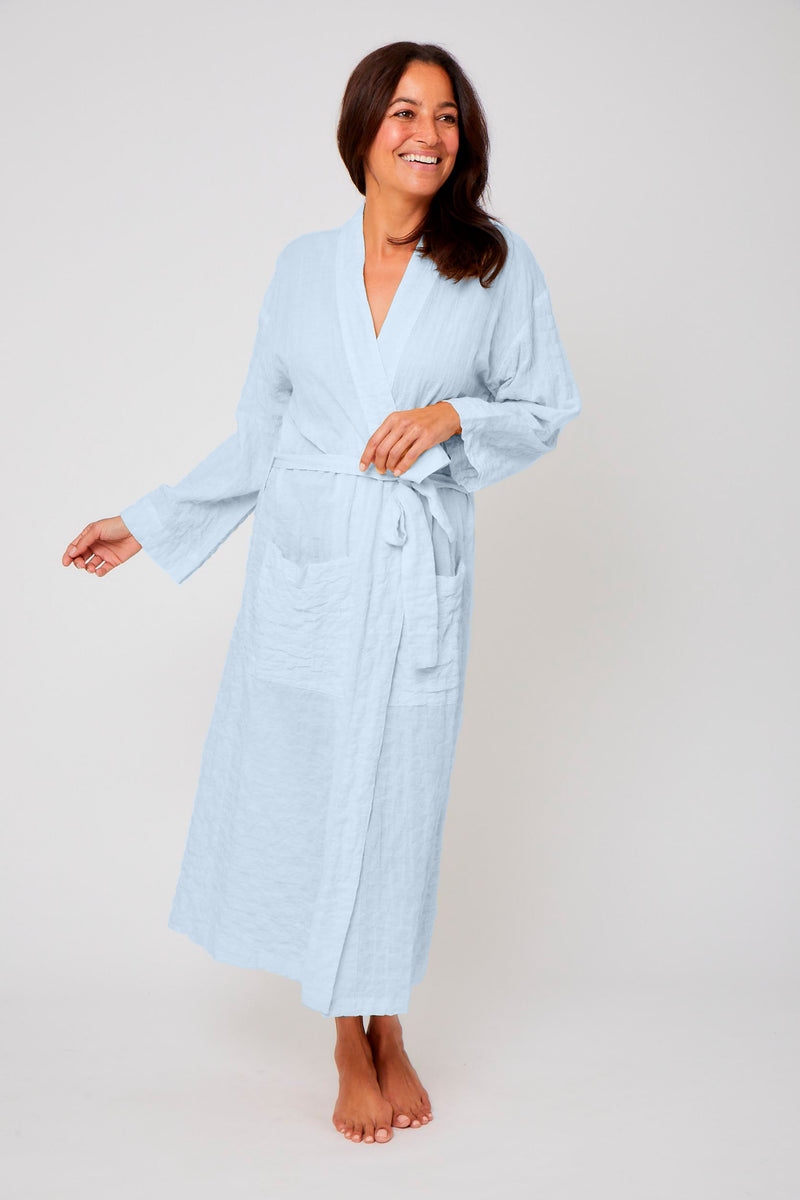 Organic Japanese Cotton Long Robe - Light Blue