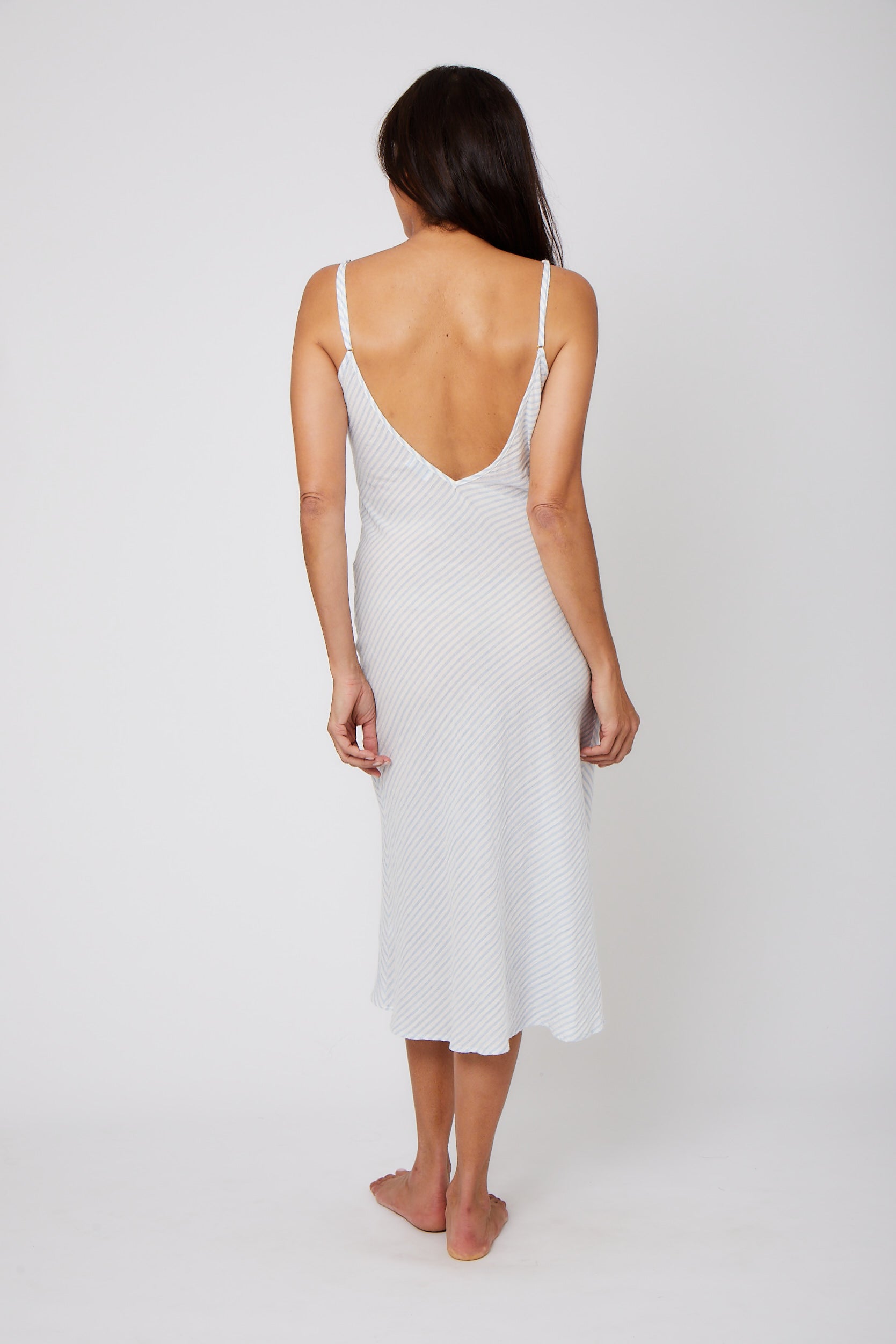 Long Organic Japanese Cotton Slip Dress - Blue Stripe