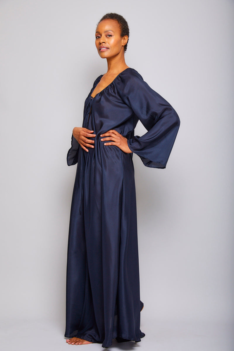 Long Sleeve Silk Roman Dress-Midnight